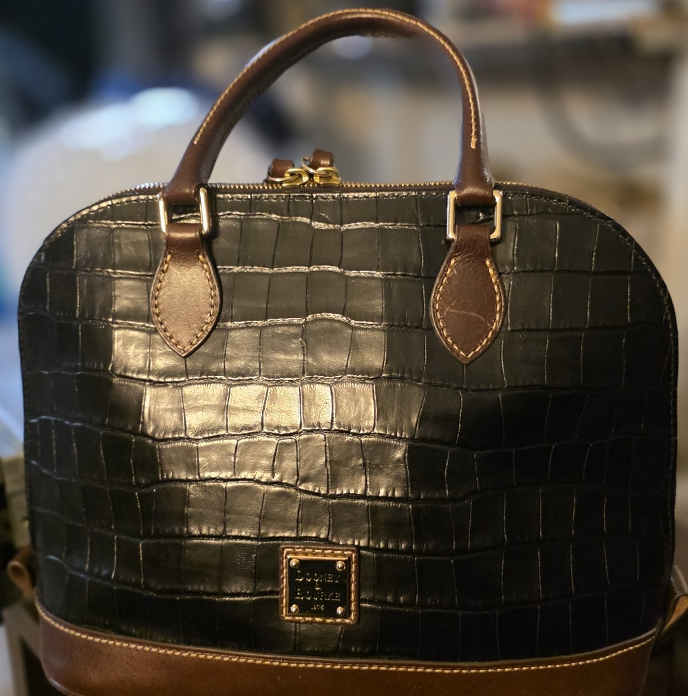 Dooney & Bourke Black and Brown Croc Satchel